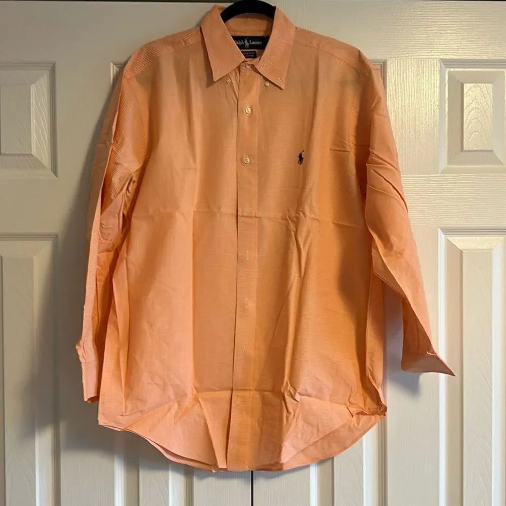 Ralph Lauren Men’s Orange & White Mini Check Yarmouth Button Down Shirt